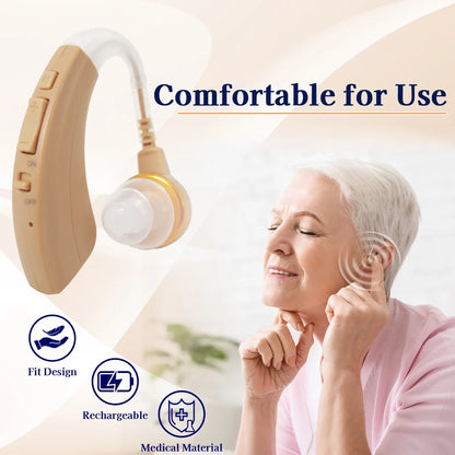 Delmicure Hearing Aid VHP-1221 for Seniors, Rechargeable Hearing Amplifier for Adults, Detachable Speaker, Single Digital Sound Device (Beige)