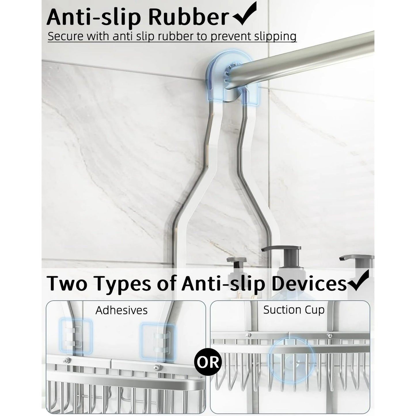 VANCORE Hanging Shower Caddy Bathroom Organizer - Over Head Long Rack for Tall Showerhead - Extra Large Shelf for Big Shampoo Bottles with Soap Holder