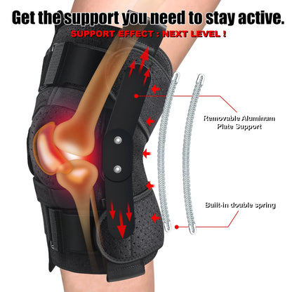 Hinged Knee Brace with Side Stabilizers Adjustable Knee Compression 6 Strap System Knee Pain Support for ACL MCL Men & Women -Black One Size Fits Most