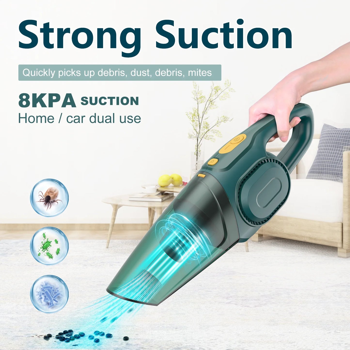 KOSIY Cordless Hand Vacuum 8kpa Powerful Portable Car Vacuum Cleaner for Car Wet and Dry Clean