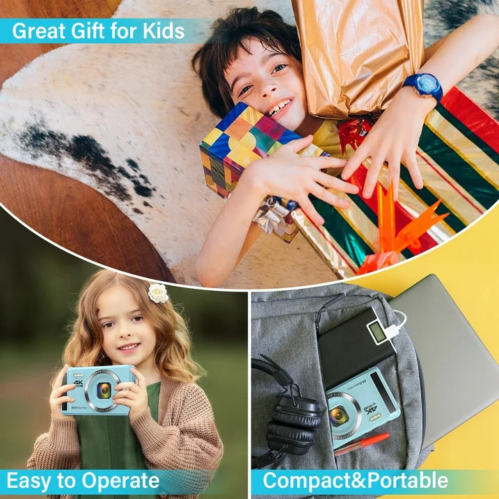 MARVUE Digital Camera 4K UHD 64MP Vlogging Camera, Autofocus Compact Camera with 16X Digital Zoom, Point and Shoot Digital Camera with 32GB SD Card & 2 Batteries - Blue