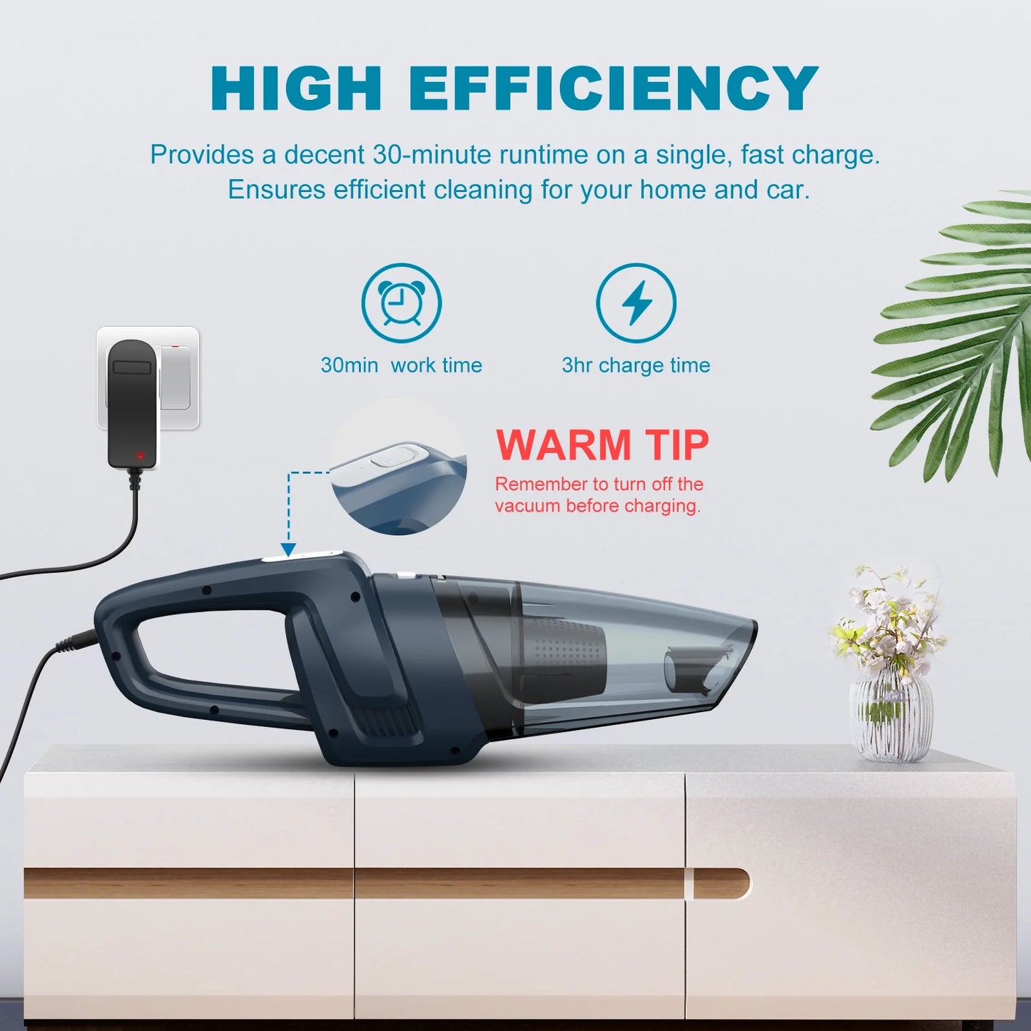 KOSIY Cordless Car Vacuum Cleaner Portable Handheld Vacuum Strong Suction Lightweight Rechargeable