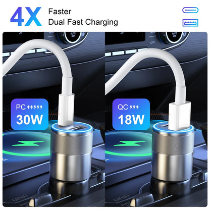 Car Charger, Quick Charging 48W 2 Port USB C & USB A Car Power Adapter PD QC