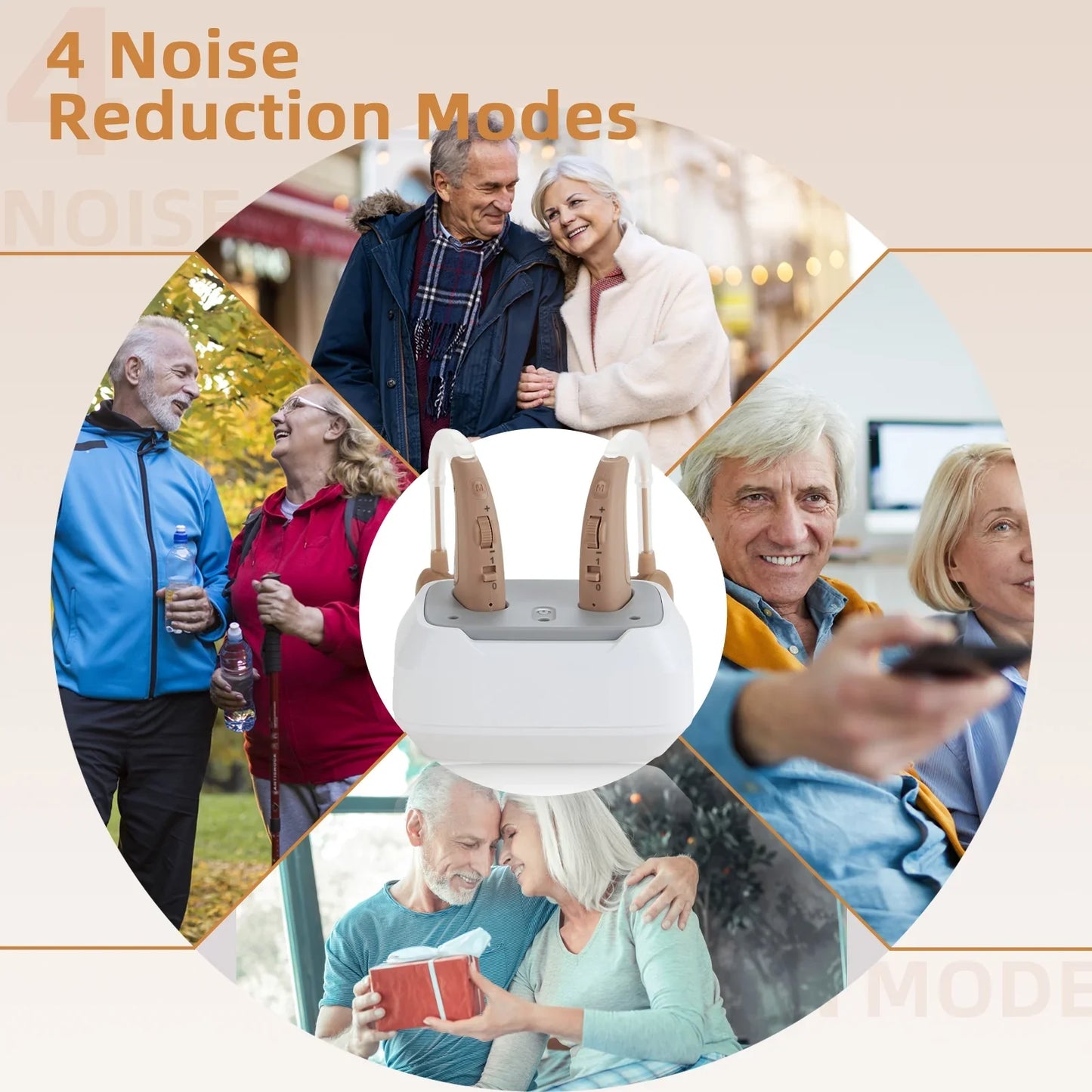 Delmicure Hearing Aids VHP-1011 for Seniors, Rechargeable Noise-Canceling Hearing Amplifiers with Volume Control, Long Battery Life, and Portable Charging Case - White