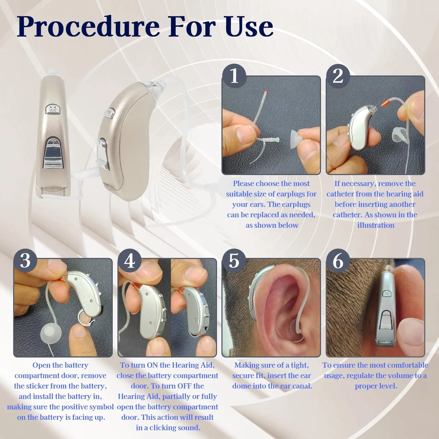 Delmicure Hearing Aid VHP-702 - Digital Hearing Aid for Adults with Replaceable Battery: BTE Device with Adjustable Volume and Mode, Clear Voice with Noise Cancelling Chip, Lightweight Design