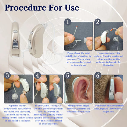 Delmicure Hearing Aid VHP-702 - Digital Hearing Aid for Adults with Replaceable Battery: BTE Device with Adjustable Volume and Mode, Clear Voice with Noise Cancelling Chip, Lightweight Design