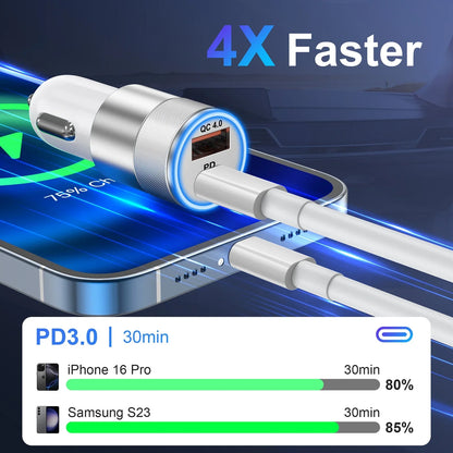 Car Charger, Quick Charging 48W 2 Port USB C & USB A Car Power Adapter PD QC