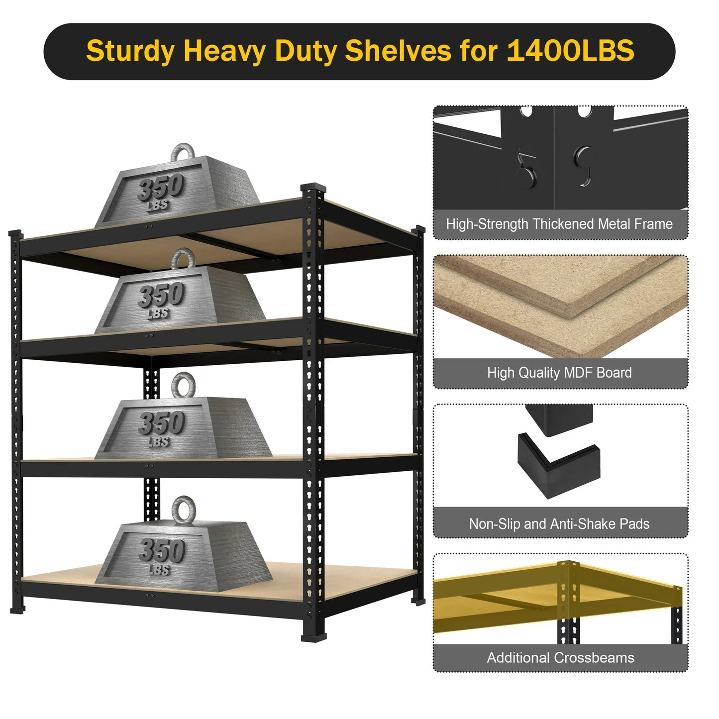 TrumanPick Garage Storage Shelves 4 Tire 36"W¡Á16"D¡Á54"H-Metal Heavy Duty Storage Racks and Shelving Unit, Black