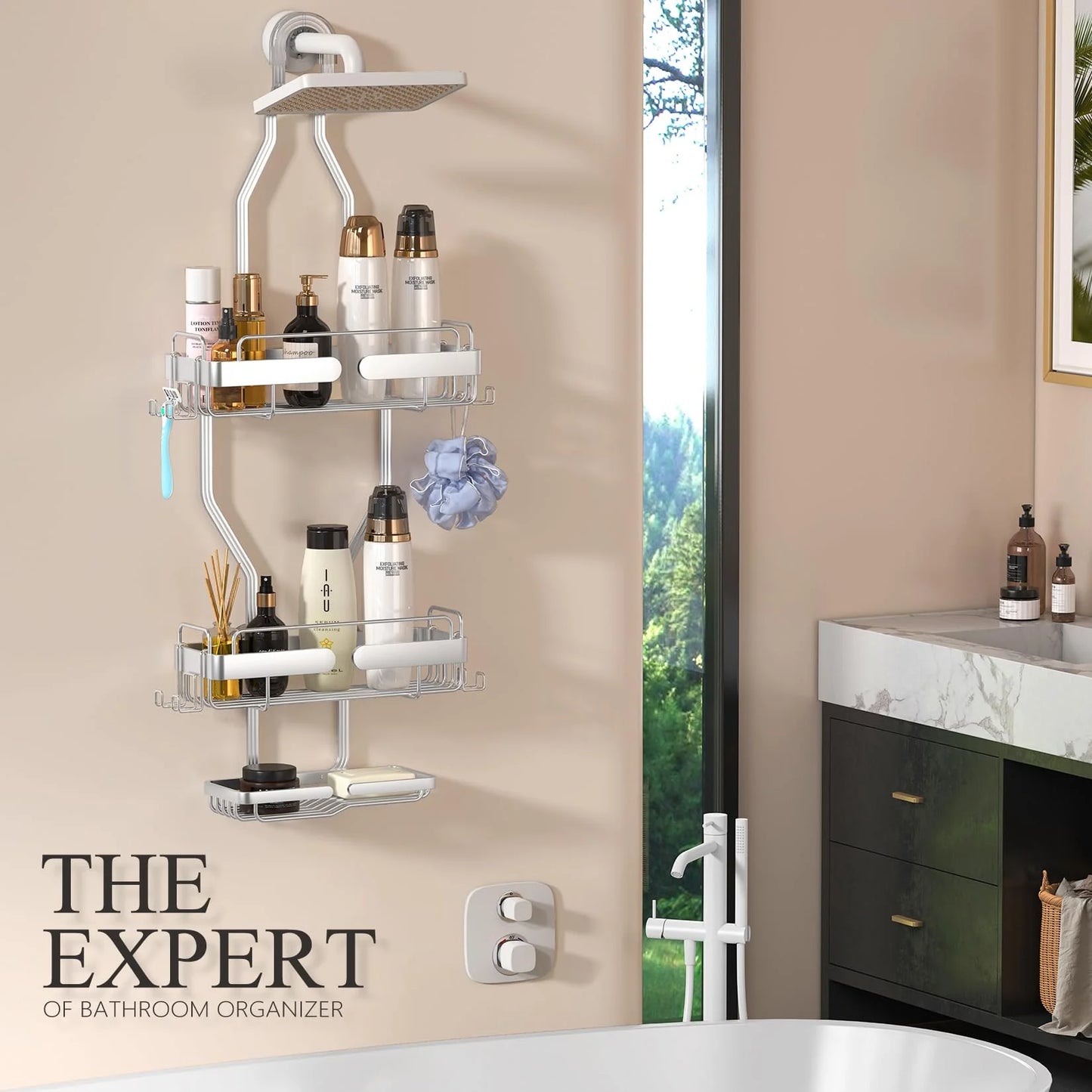 VANCORE Hanging Shower Caddy, Rustproof Shower Shelf Racks over Shower Head with Hooks